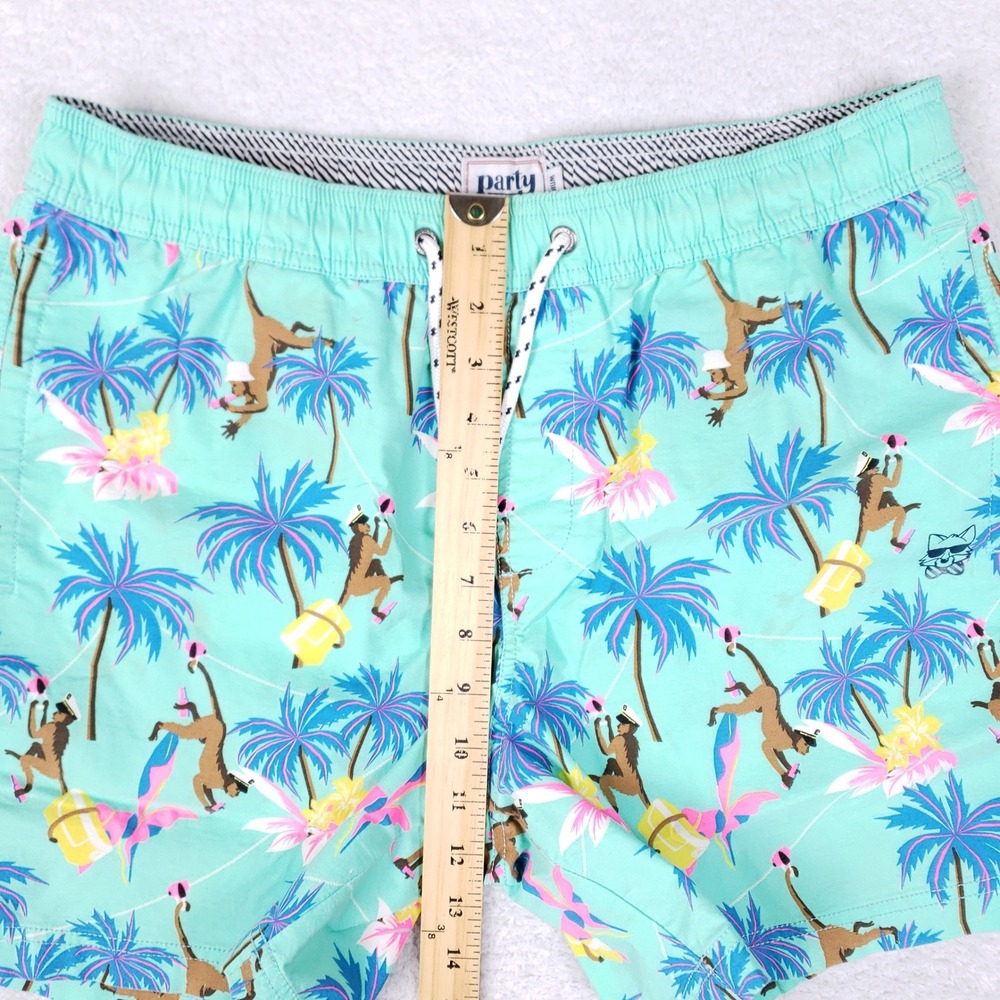 Party Pants Swim Trunks Mens M Aqua Tropical Monkey Palm Tree Beach Party Shorts - Picture 6 of 16